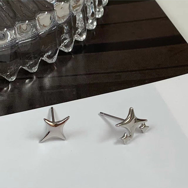 Wholesale 925 Silver Pin Four Pointed Star Copper Earrings